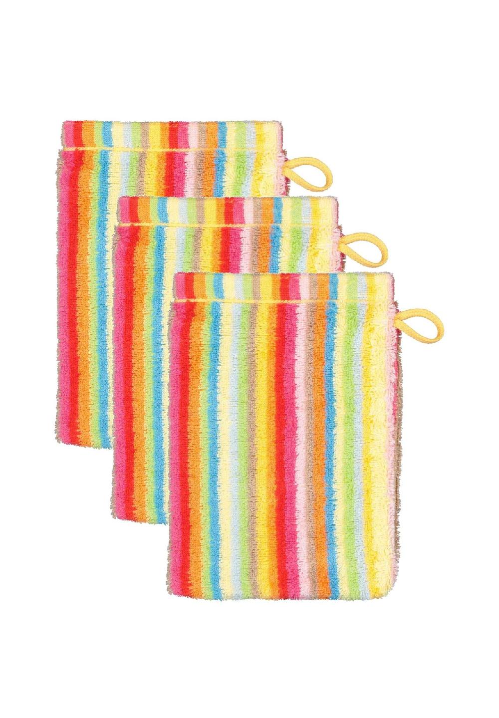 Cawö Waschhandschuh 3er Pack - C Life Style multicolor Waschlappen gestreift 16x22 cm Walkfrottier