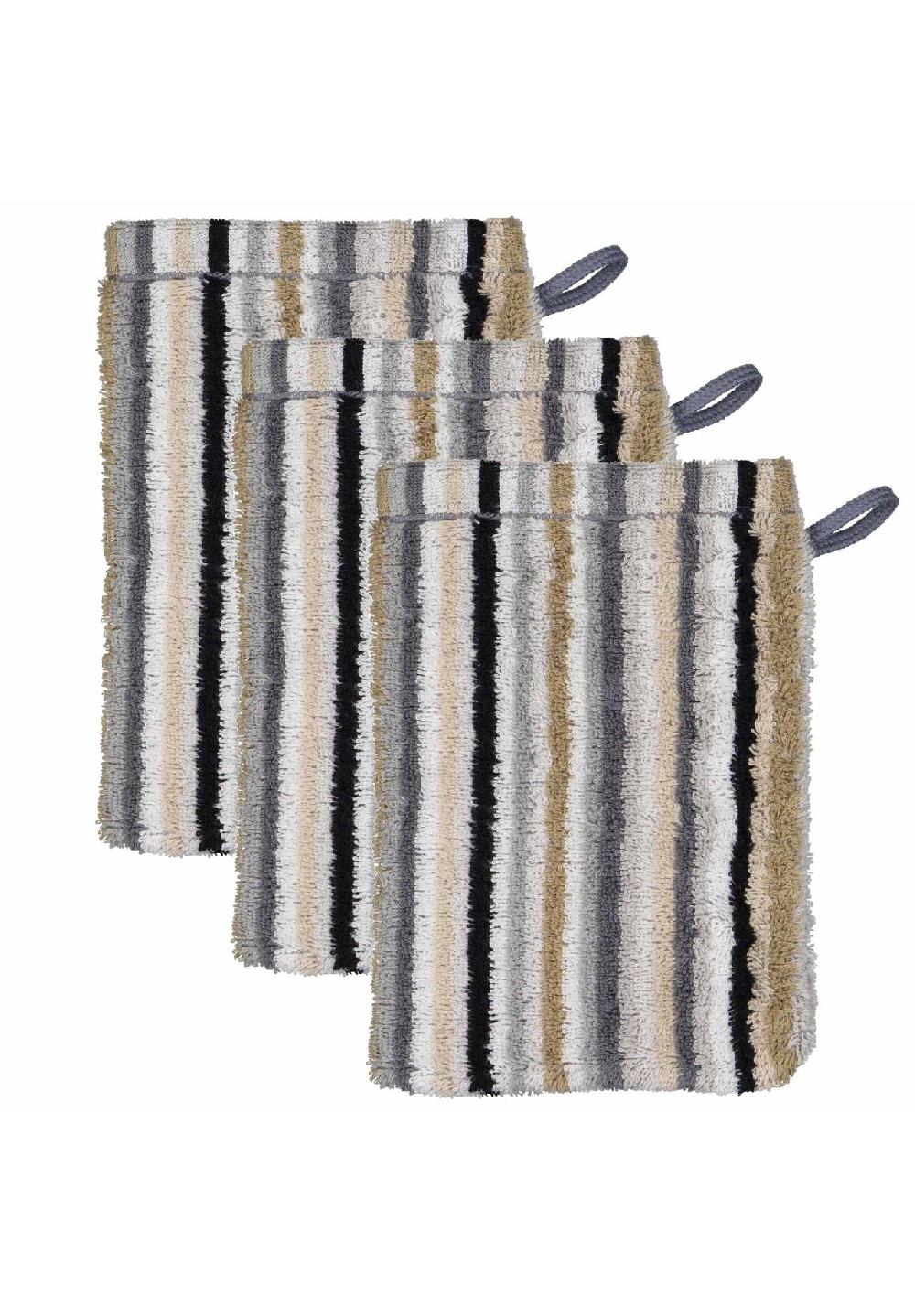 Cawö Waschhandschuh 3er Pack - C Life Style Stripes Waschlappen 16x22 cm Walkfrottier