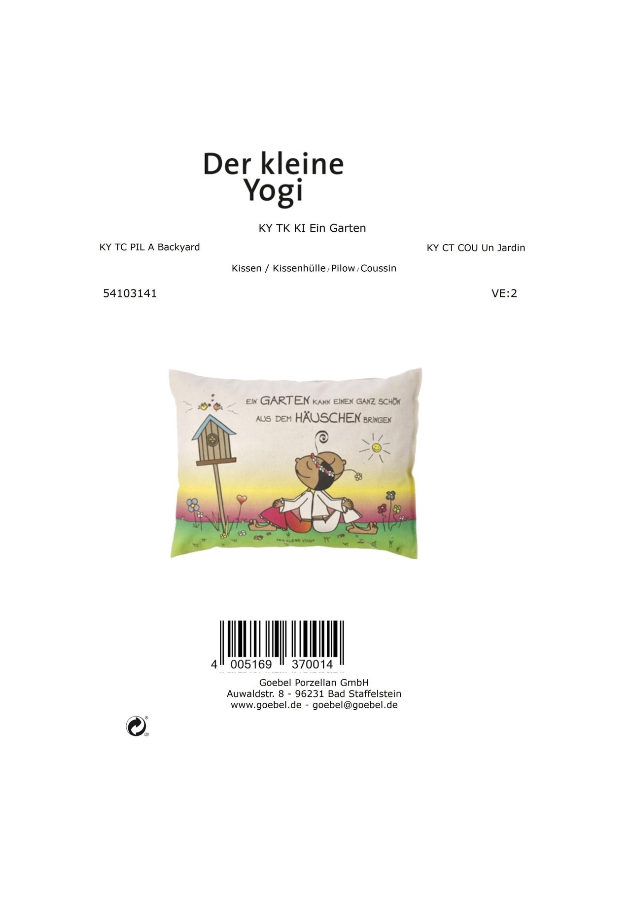 Goebel Bio-Zirbenkissen Der kleine Yogi Ein Garten kann einen KY Bio-Kissen Versandkostenfrei