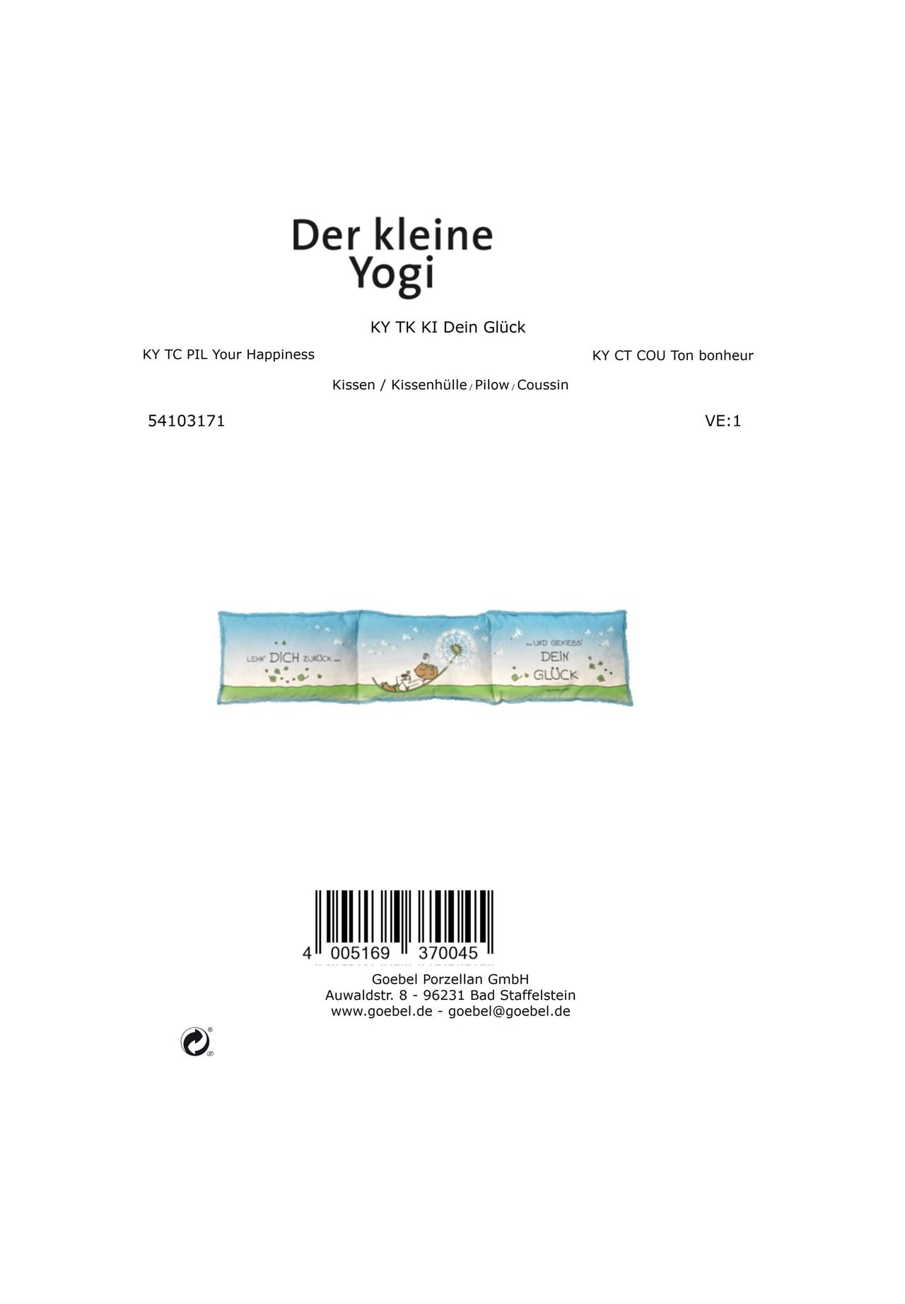 Goebel Bio Wärmekissen Der kleine Yogi Dein Glück KY Bio-Kissen Flash Sale