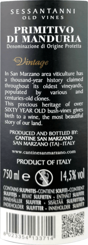 vinello Sessantanni Primitivo di Manduria DOP - Cantine San Marzano Outlet