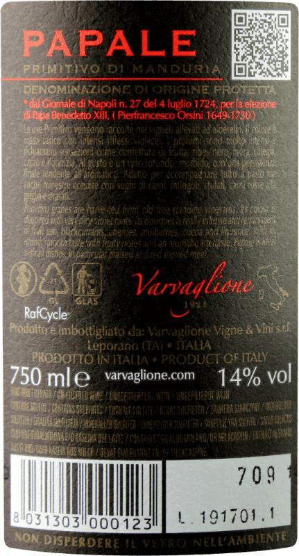 vinello Papale Primitivo di Manduria DOP - Varvaglione Weihnachtsangebot