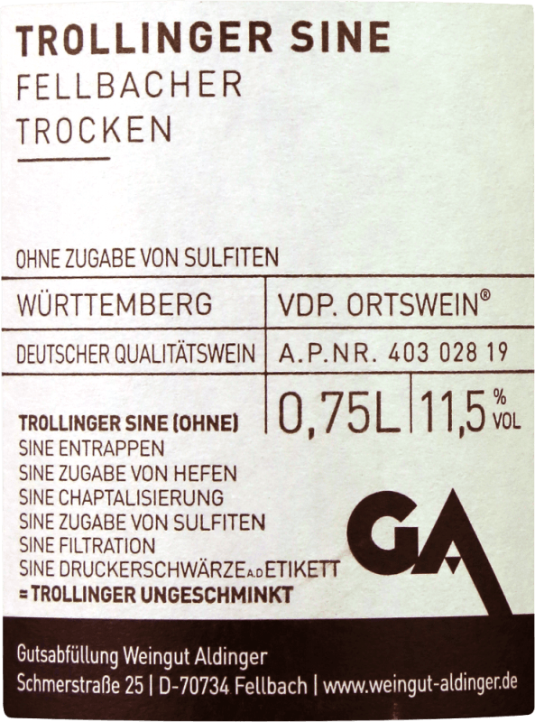 vinello Fellbacher Trollinger SINE trocken - Aldinger Fabrikpreis