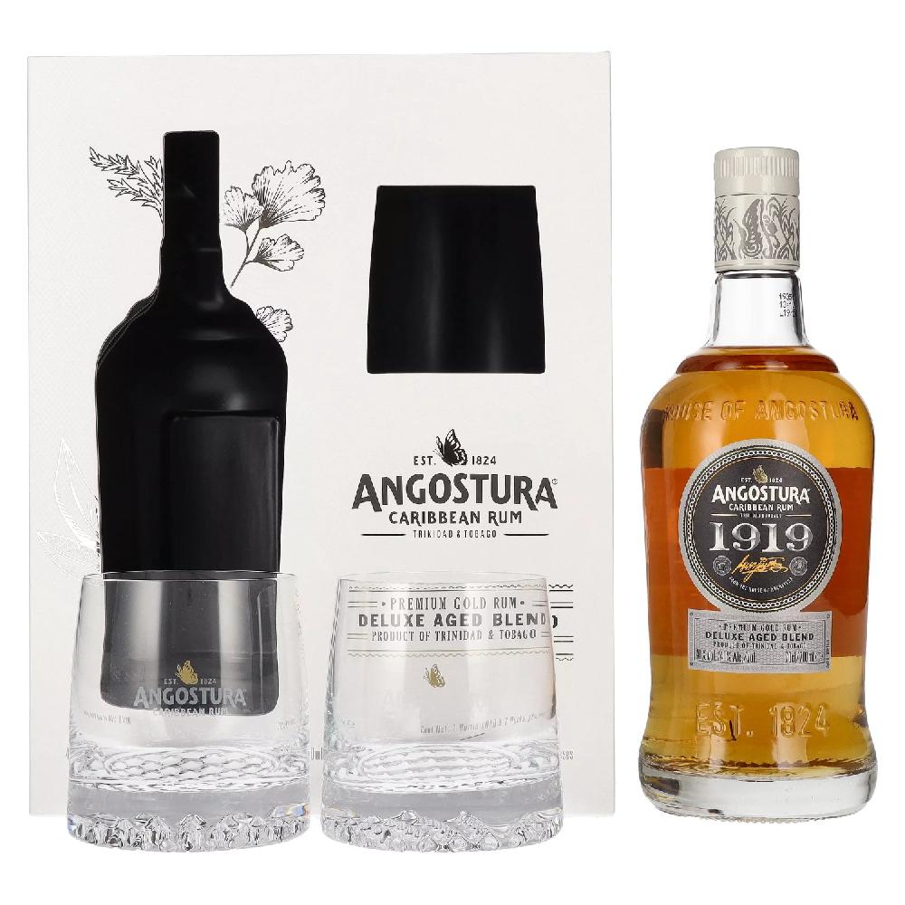 delicando Angostura 1919 Premium Gold Rum Deluxe Aged Blend 40% Vol. 0 7l in Geschenkbox mit 2 Gläsern