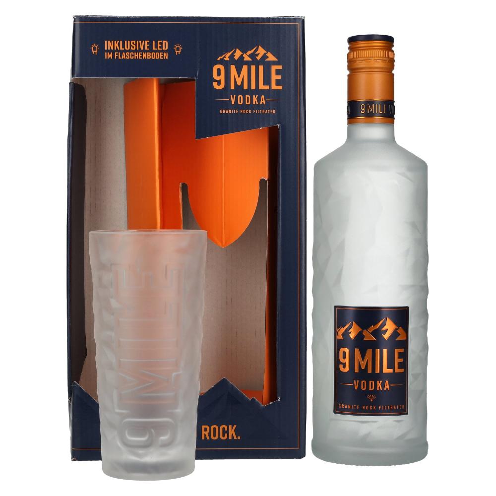 delicando 9 Mile Vodka 37 5% Vol. 0 7l in Geschenkbox mit Glas