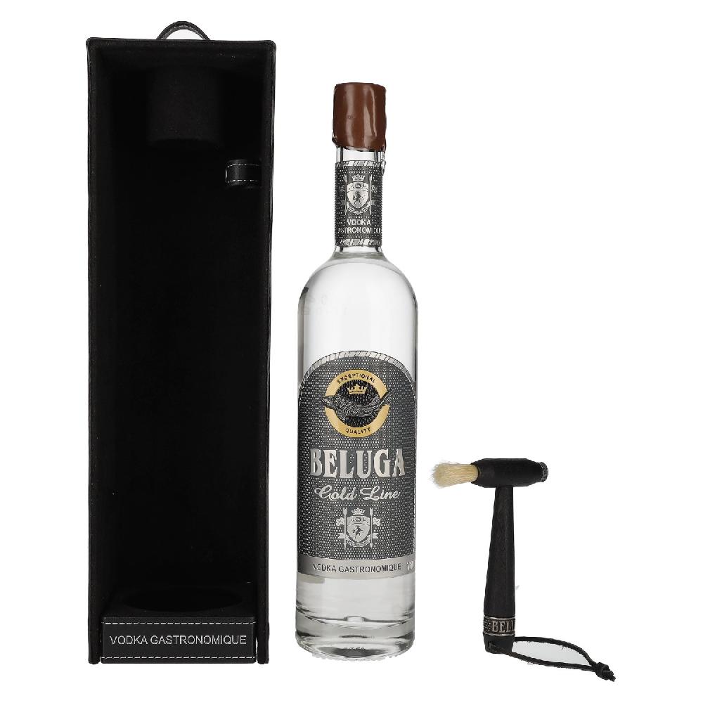 delicando Beluga Gold Line Vodka Montenegro 40% Vol. 0 7l in Geschenkbox in Lederoptik mit Pinsel