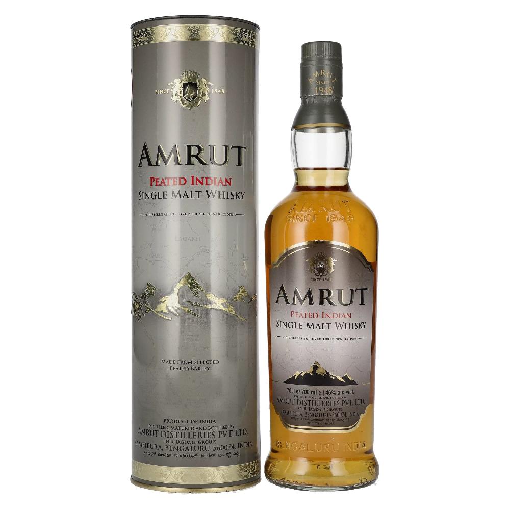 delicando Amrut PEATED Indian Single Malt Whisky 46% Vol. 0 7l in Tinbox