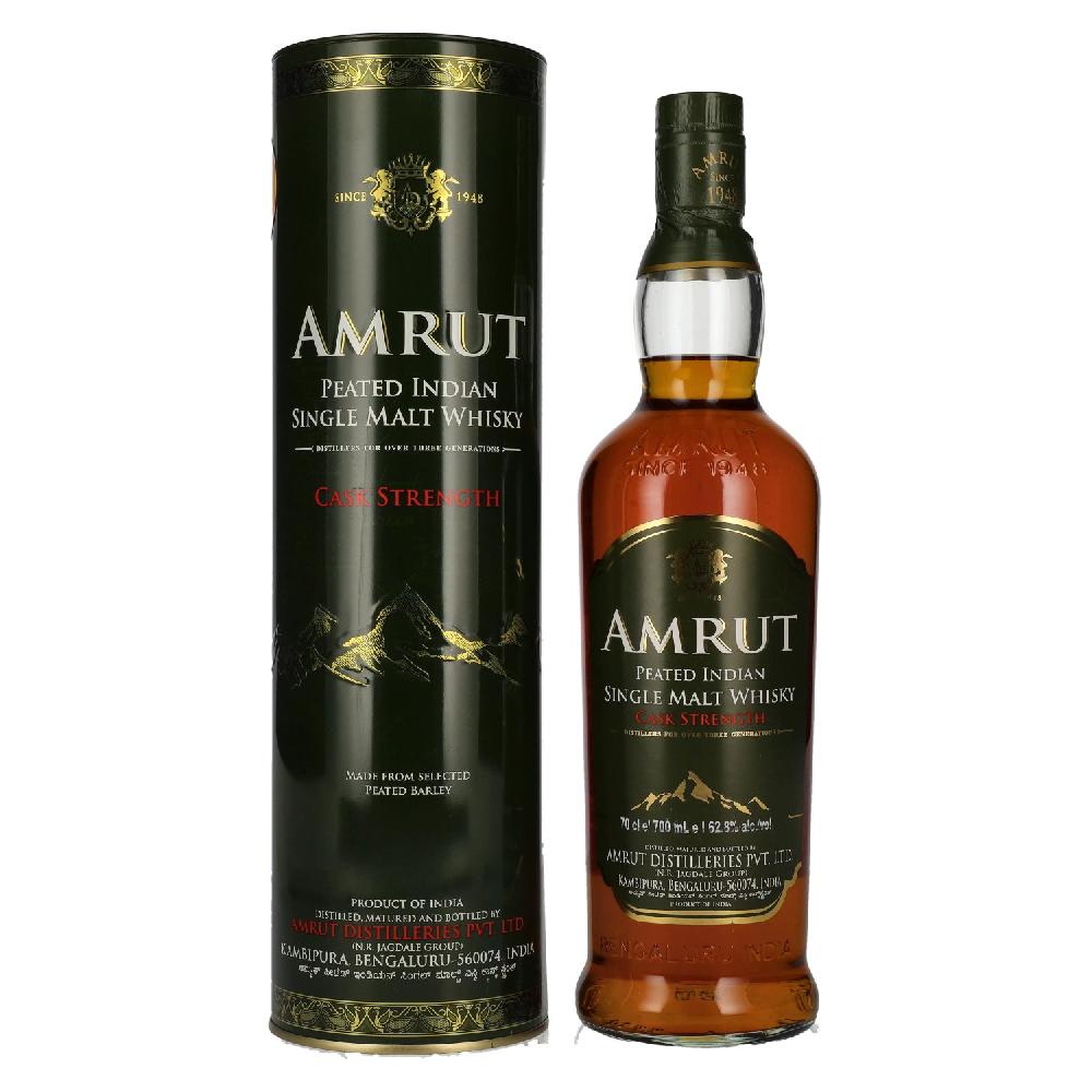 delicando Amrut PEATED Indian Single Malt Whisky CASK STRENGTH 62 8% Vol. 0 7l in Tinbox