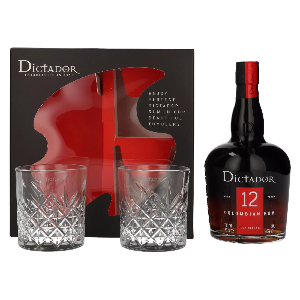 delicando Dictador 12 Years Old ICON RESERVE Colombian Rum 40% Vol. 0 7l in Geschenkbox mit 2 Gläsern