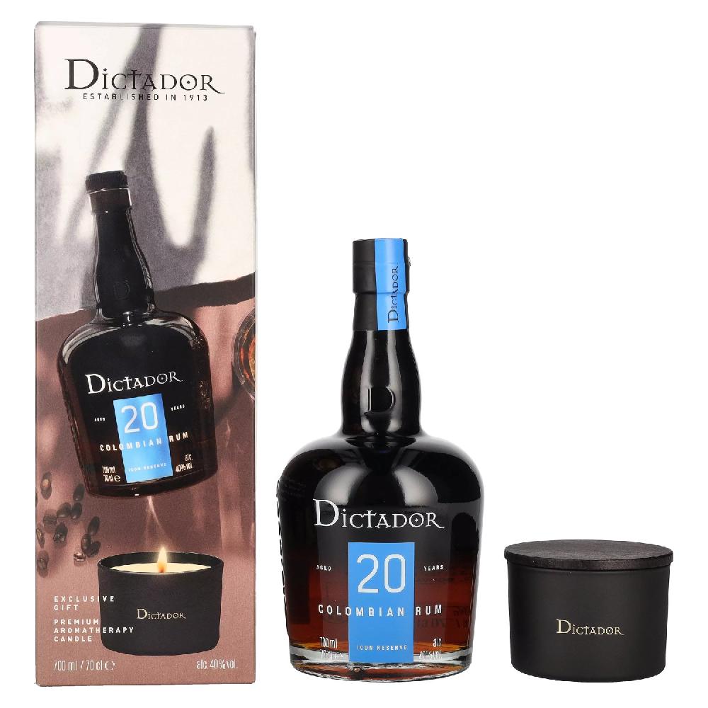 delicando Dictador 20 Years Old ICON RESERVE Colombian Rum 40% Vol. 0 7l in Geschenkbox mit Kerze