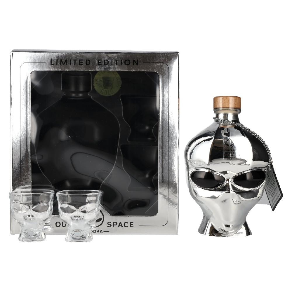 delicando Outerspace Vodka Chrome Limited Edition 40% Vol. 0 7l in Geschenkbox und 2 Shotgläser